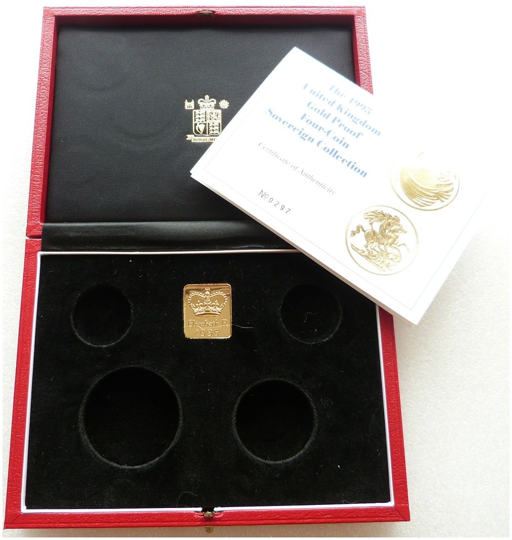 1995 Royal Mint Sovereign Gold Proof 4 Coin Set Box Coa No Coins 1995 Royal Mint Sovereign Gold Proof 4 Coin Set Box Coa No Coins