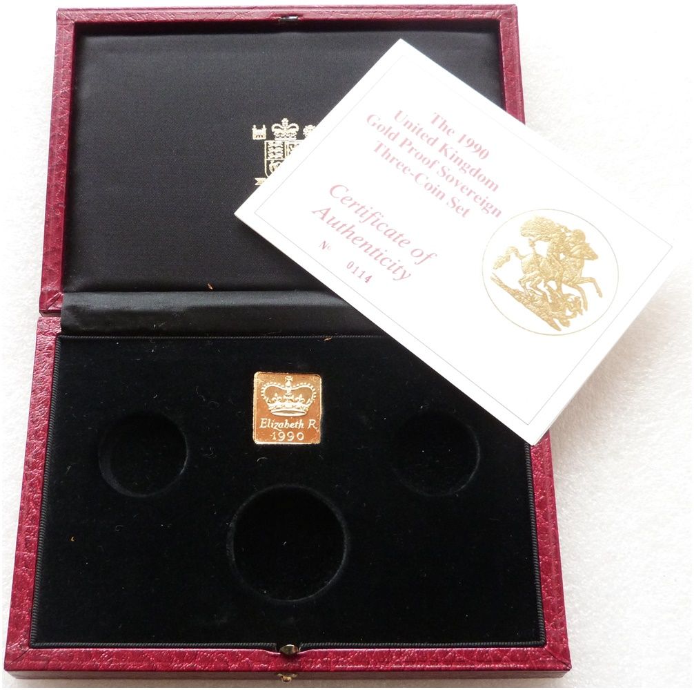 1990 Royal Mint Sovereign Gold Proof 3 Coin Set Box Coa No Coins 1990 Royal Mint Sovereign Gold Proof 3 Coin Set Box Coa No Coins