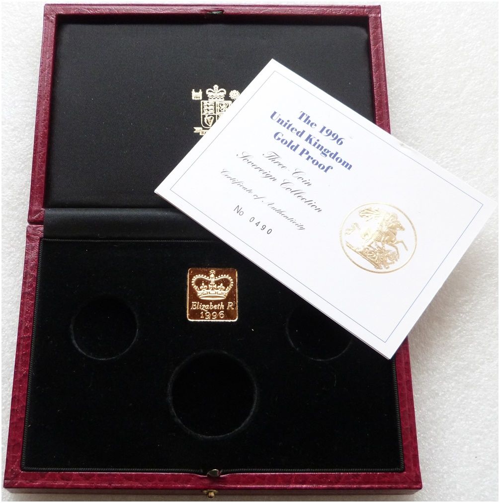 1996 Royal Mint Sovereign Gold Proof 3 Coin Set Box Coa No Coins