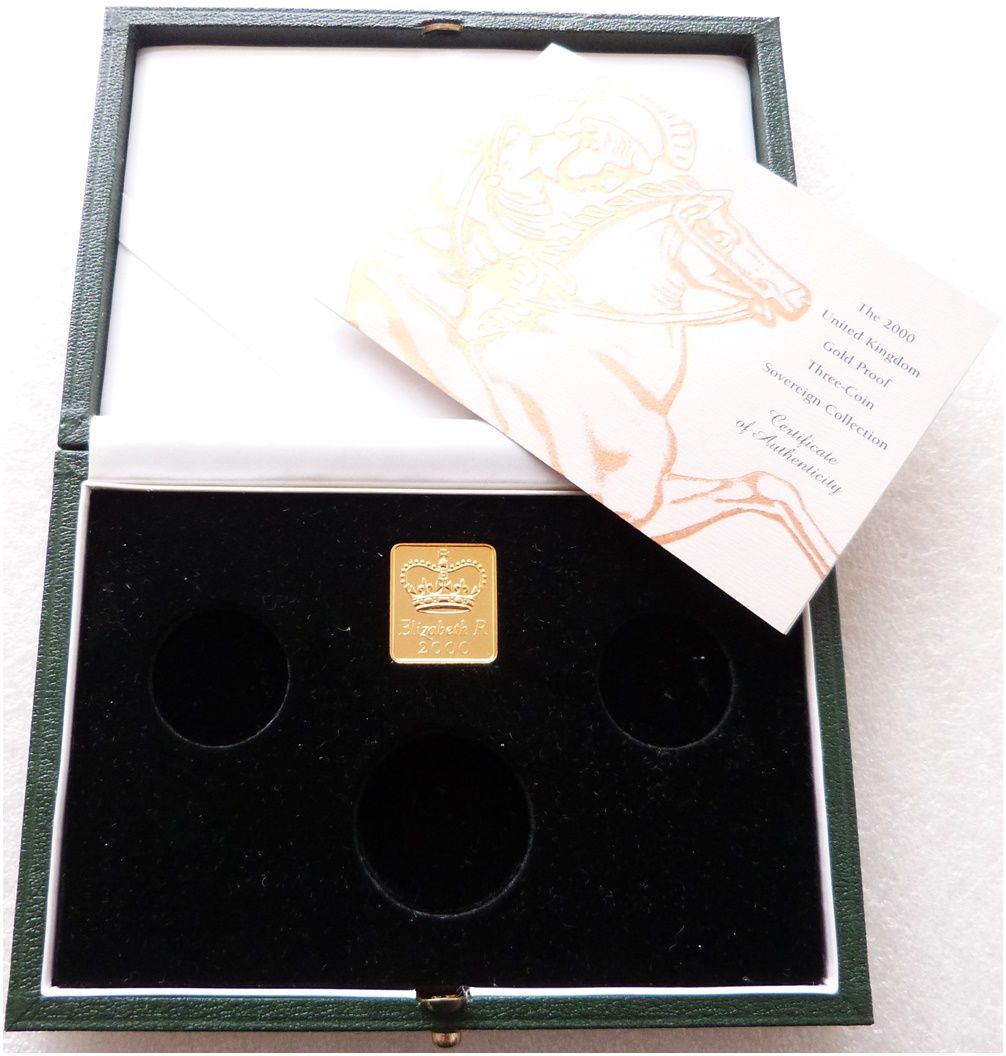2000 Royal Mint Sovereign Gold Proof 3 Coin Set Box Coa No Coins