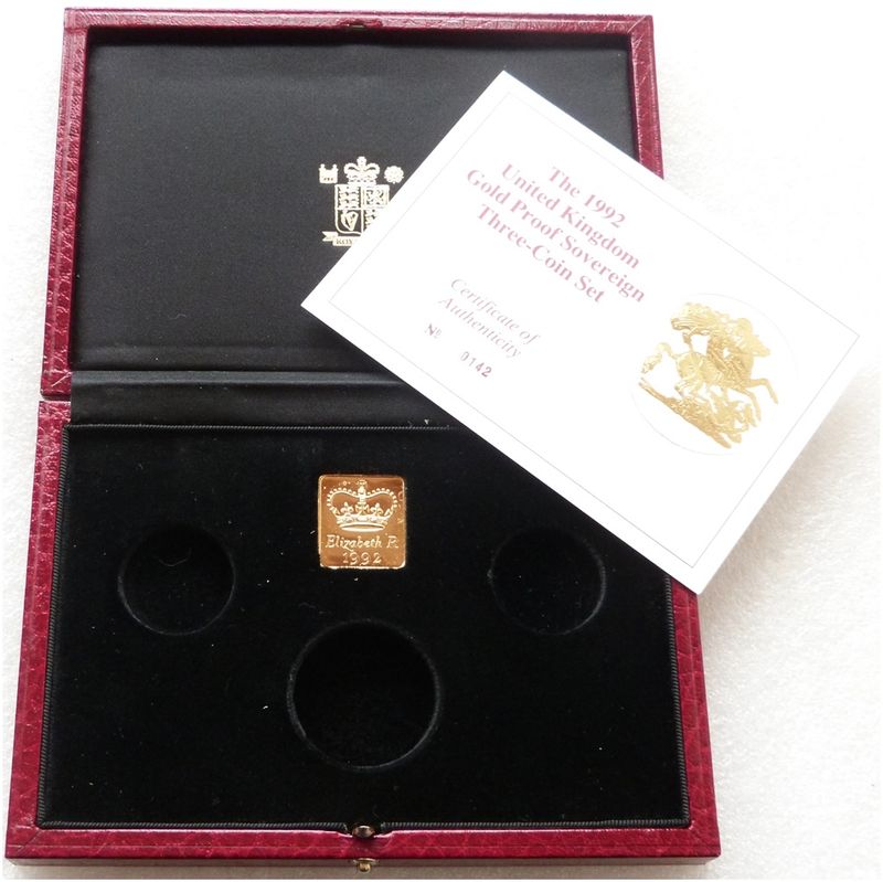 1992 Royal Mint Sovereign Gold Proof 3 Coin Set Box Coa No Coins