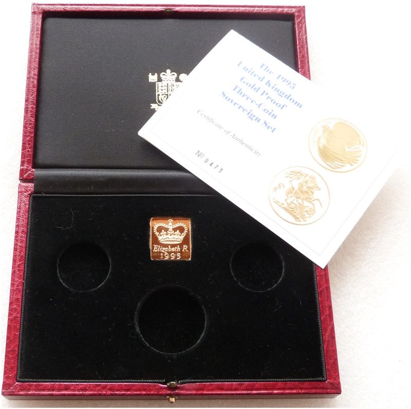 1995 Royal Mint Sovereign Gold Proof 3 Coin Set Box Coa No Coins