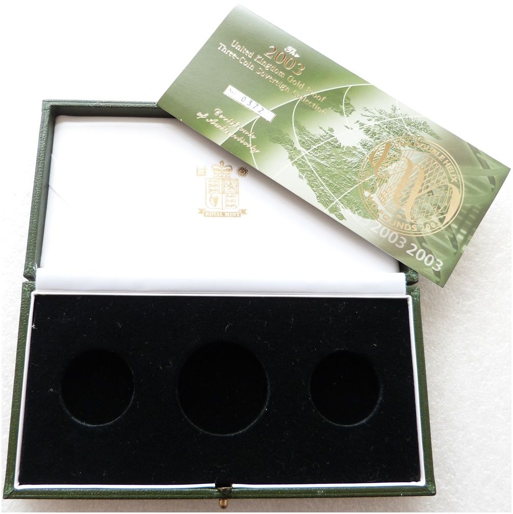2003 Royal Mint Sovereign Gold Proof 3 Coin Set Box Coa No Coins 2003 Royal Mint Sovereign Gold Proof 3 Coin Set Box Coa No Coins