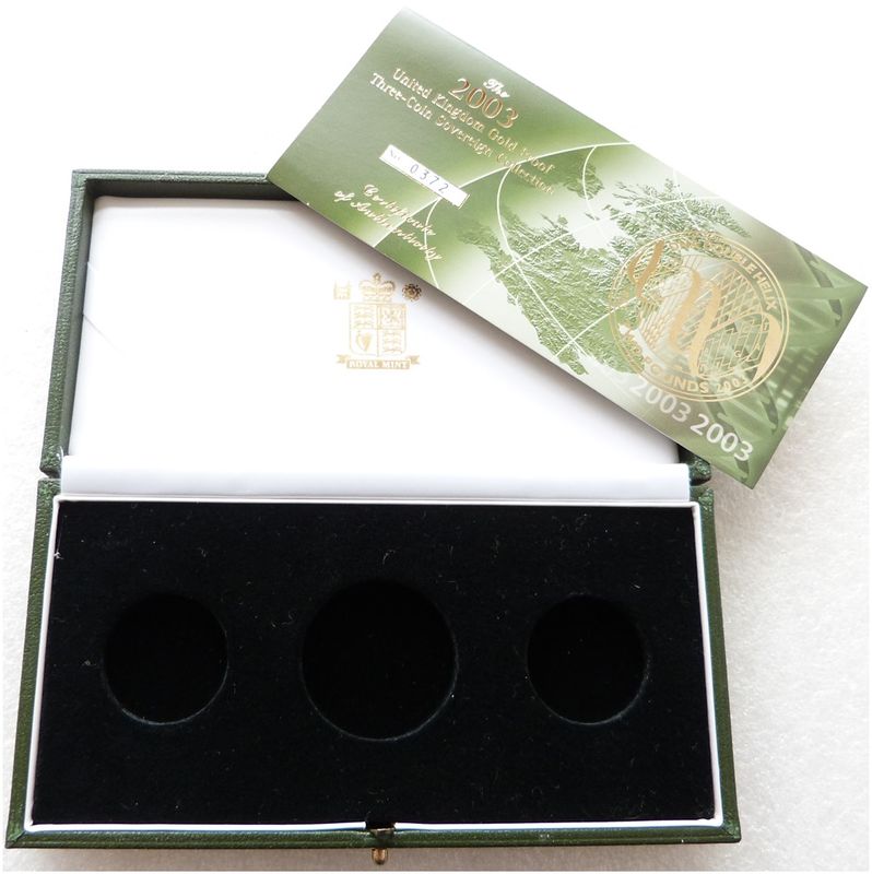 2003 Royal Mint Sovereign Gold Proof 3 Coin Set Box Coa No Coins