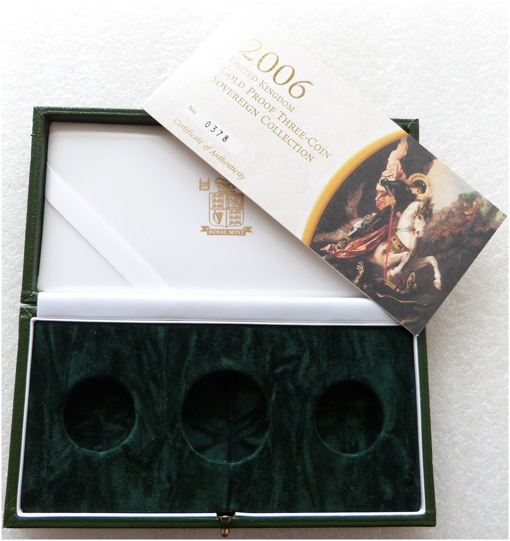 2006 Royal Mint Sovereign Gold Proof 3 Coin Set Box Coa No Coins