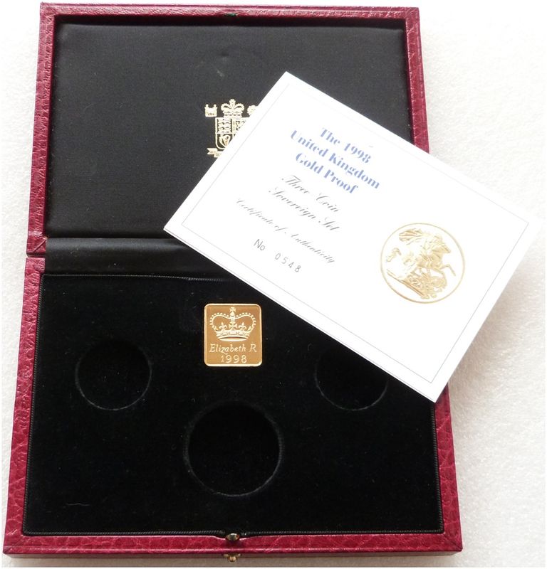 1998 Royal Mint Sovereign Gold Proof 3 Coin Set Box Coa No Coins
