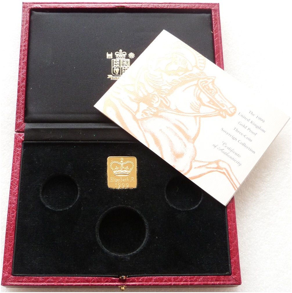 1999 Royal Mint Sovereign Gold Proof 3 Coin Set Box Coa No Coins 1999 Royal Mint Sovereign Gold Proof 3 Coin Set Box Coa No Coins