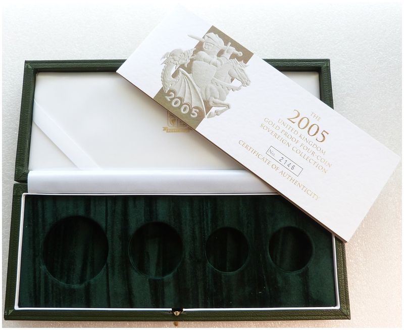 2005 Royal Mint Sovereign Gold Proof 4 Coin Set Box Coa No Coins 2005 Royal Mint Sovereign Gold Proof 4 Coin Set Box Coa No Coins
