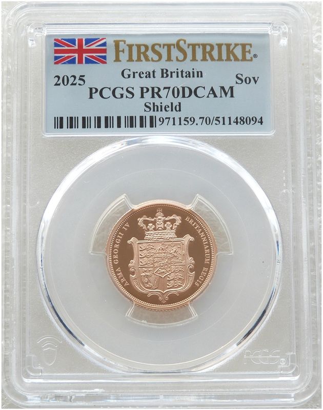 2025 Royal Arms Full Sovereign Gold Proof Coin PCGS PR70 DCAM First Strike