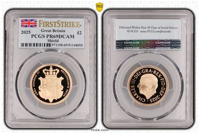 2025 Royal Arms £2 Double Sovereign Gold Proof Coin PCGS PR69 DCAM First Strike