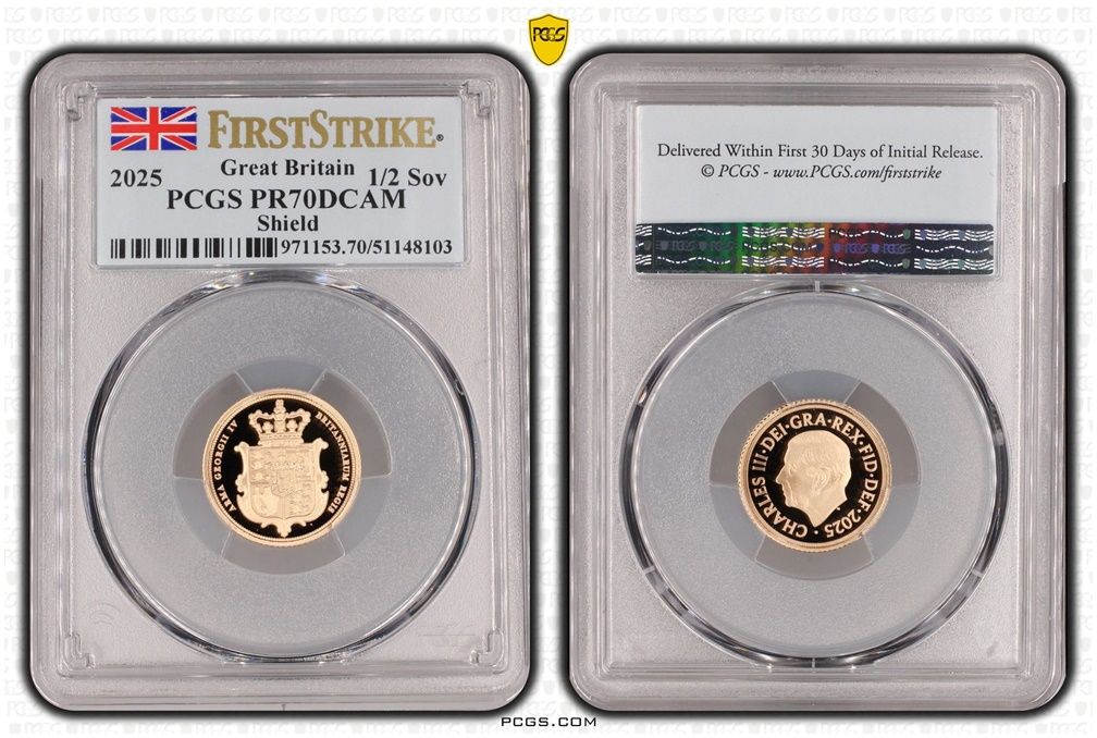 2025 Royal Arms Half Sovereign Gold Proof Coin PCGS PR70 DCAM First Strike