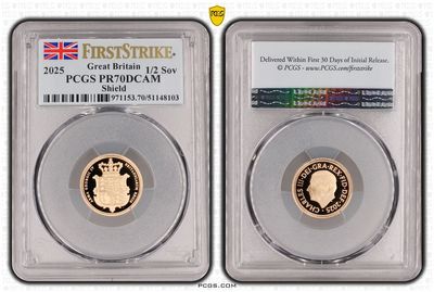 2025 Royal Arms Half Sovereign Gold Proof Coin PCGS PR70 DCAM First Strike