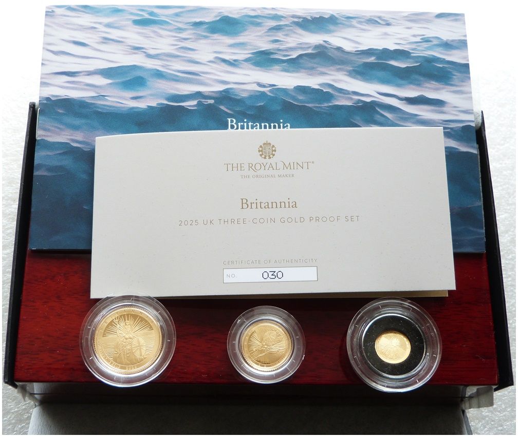 2025 Britannia Gold Proof 3 Coin Set Box Coa - Mintage 125