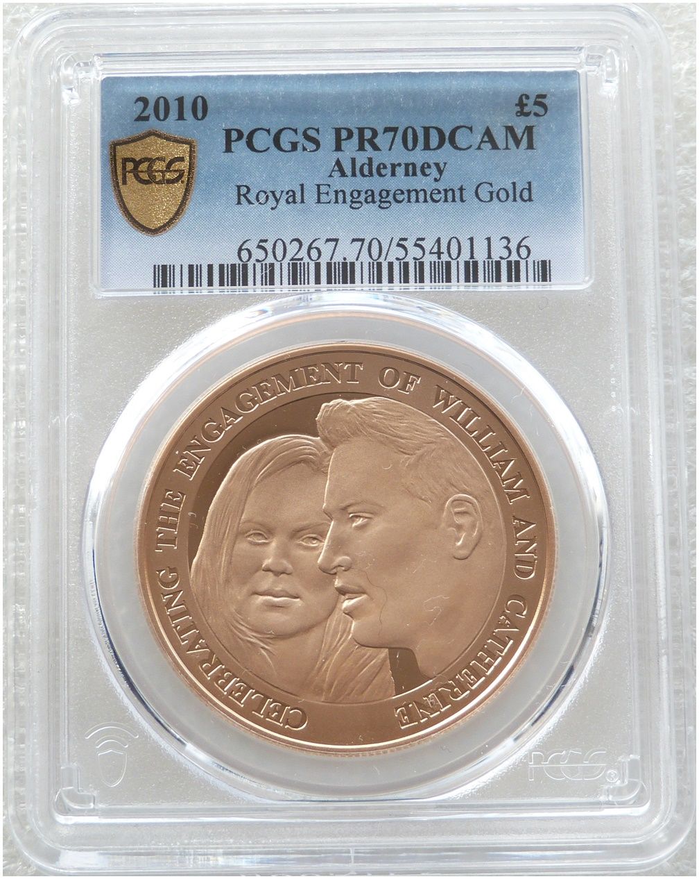 2010 Alderney Royal Engagement William and Kate £5 Five Pound Gold Proof Coin PCGS PR70 DCAM