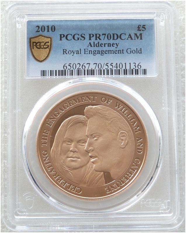 2010 Alderney Royal Engagement William and Kate £5 Five Pound Gold Proof Coin PCGS PR70 DCAM
