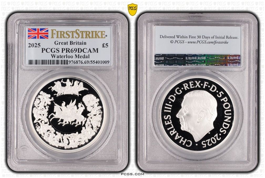 2025 Great Engravers Pistrucci Waterloo Victory Medal £5 Silver Proof 2oz Coin PCGS PR69 DCAM First Strike