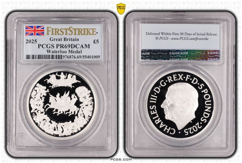 2025 Great Engravers Pistrucci Waterloo Victory Medal £5 Silver Proof 2oz Coin PCGS PR69 DCAM First Strike 2025 Great Engravers Pistrucci Waterloo Victory Medal £5 Silver Proof 2oz Coin PCGS PR69 DCAM First Strike