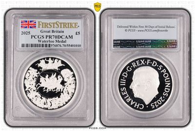 2025 Great Engravers Pistrucci Waterloo Victory Medal £5 Silver Proof 2oz Coin PCGS PR70 DCAM First Strike 2025 Great Engravers Pistrucci Waterloo Victory Medal £5 Silver Proof 2oz Coin PCGS PR70 DCAM First Strike