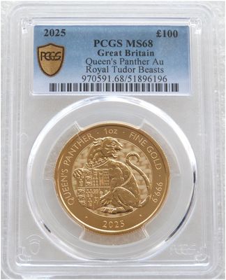 2025 Royal Tudor Beasts Queen's Panther £100 Gold 1oz Coin PCGS MS68 2025 Royal Tudor Beasts Queen's Panther £100 Gold 1oz Coin PCGS MS68