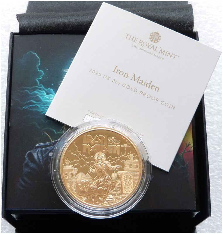 2025 Music Legends Iron Maiden £200 Gold Proof 2oz Coin Box Coa - Mintage 25
