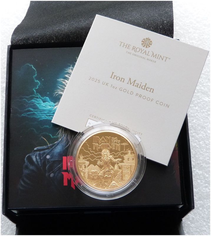 2025 Music Legends Iron Maiden £100 Gold Proof 1oz Coin Box Coa - Mintage 75 2025 Music Legends Iron Maiden £100 Gold Proof 1oz Coin Box Coa - Mintage 75