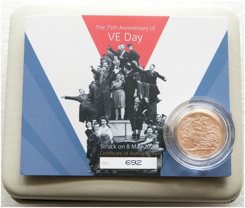 2020 Struck on the Day VE-Day Full Sovereign Gold Matte Coin Box Coa