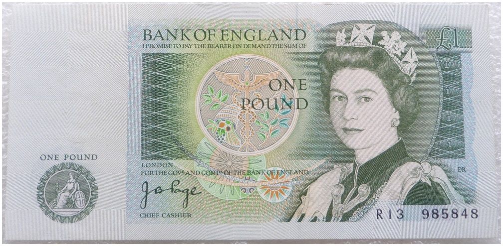 1978 - 1980 Bank of England J B Page Green £1 One Pound Banknote Uncirculated 1978 - 1980 Bank of England J B Page Green £1 One Pound Banknote Uncirculated