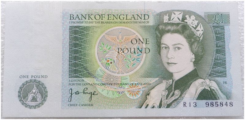 1978 - 1980 Bank of England J B Page Green £1 One Pound Banknote Uncirculated 1978 - 1980 Bank of England J B Page Green £1 One Pound Banknote Uncirculated