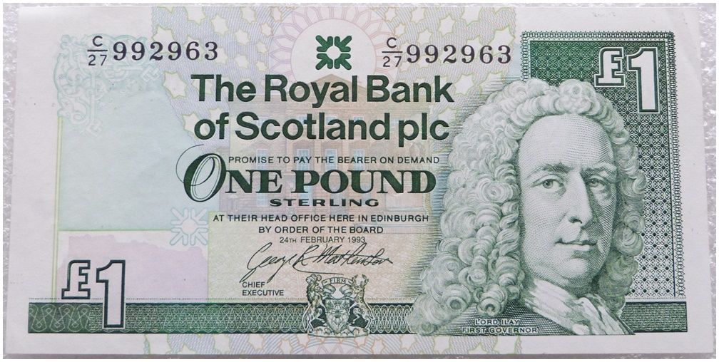 1993 Royal Bank of Scotland G R Mathieson £1 One Pound Banknote Uncirculated 1993 Royal Bank of Scotland G R Mathieson £1 One Pound Banknote Uncirculated