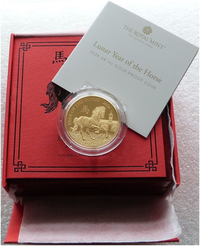 2026 British Lunar Horse £100 Gold Proof 1oz Coin Box Coa - Mintage 688