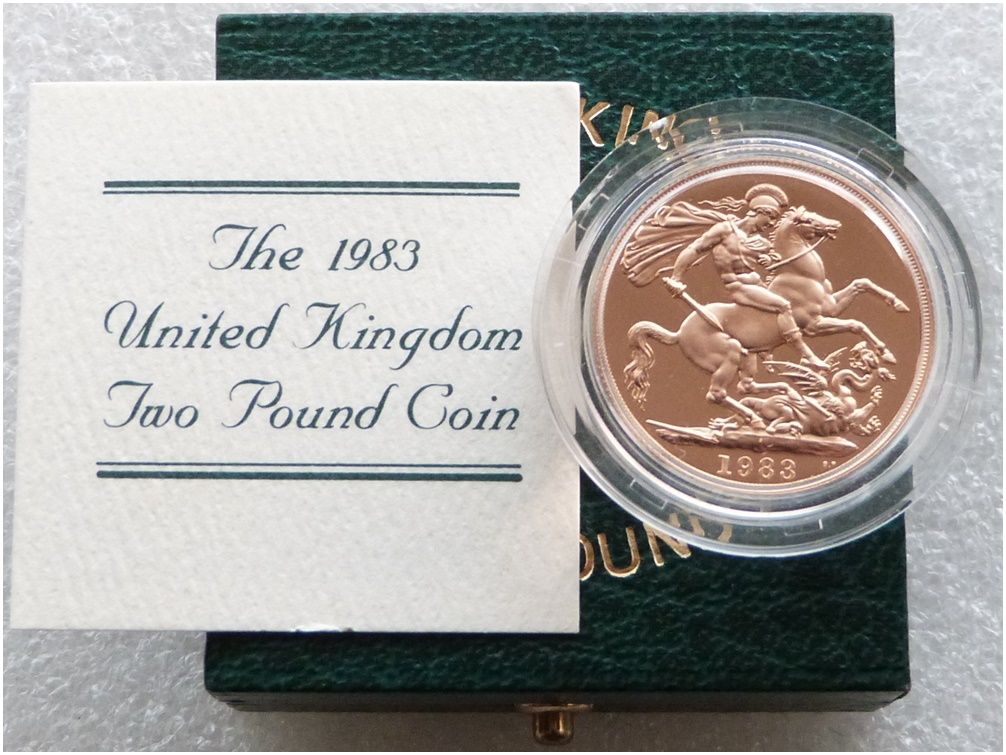 1983 St George and the Dragon £2 Double Sovereign Gold Proof Coin Box Coa 1983 St George and the Dragon £2 Double Sovereign Gold Proof Coin Box Coa