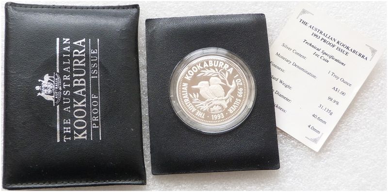 1993 Australia Kookaburra Sydney Opera House Privy $1 Silver Proof 1oz Coin Box Coa