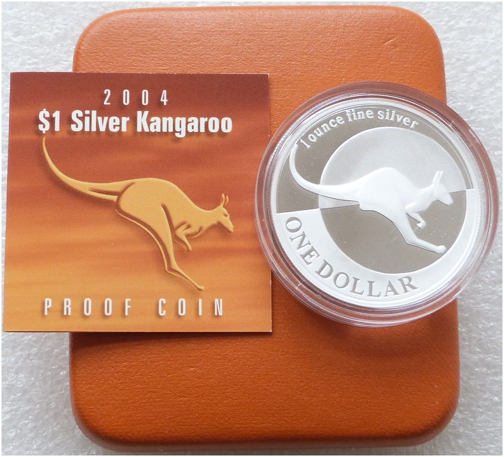 2004 Australia Kangaroo $1 Silver Proof 1oz Coin Box Coa