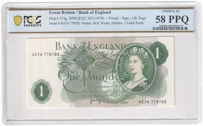 1970 - 1977 Bank of England J B Page Green £1 One Pound Banknote Choice About Uncirculated 58 PPQ