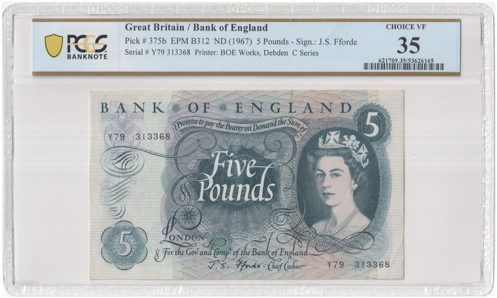 1967 Bank of England J S Fforde Blue £5 Five Pound Banknote Choice Very Fine 35