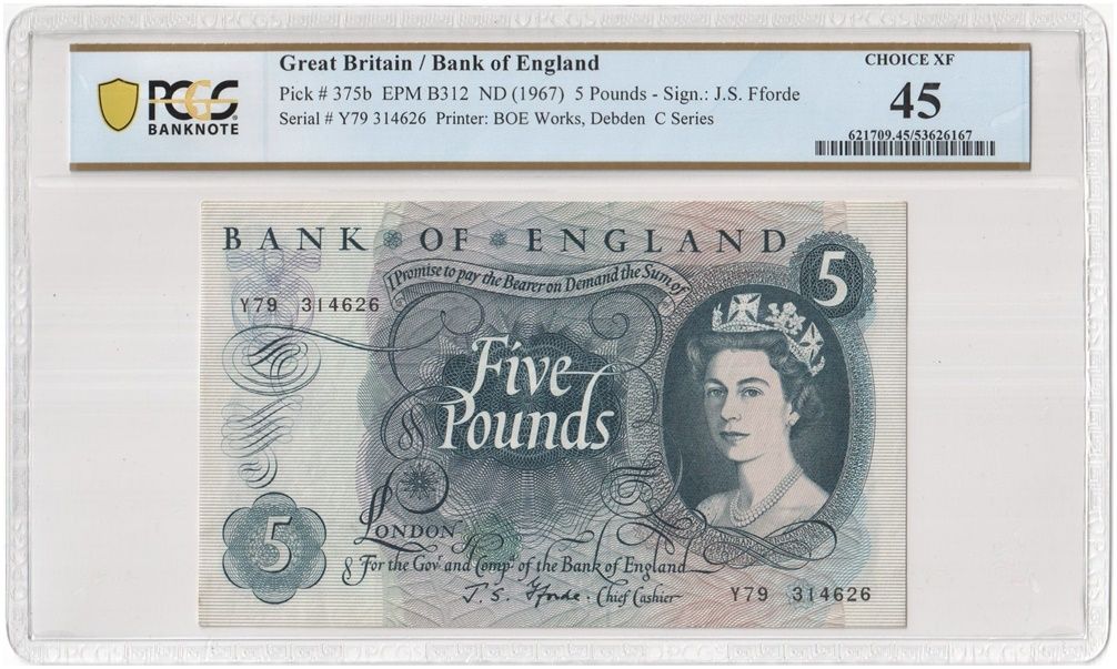 1967 Bank of England J S Fforde Blue £5 Five Pound Banknote Choice Extra Fine 45