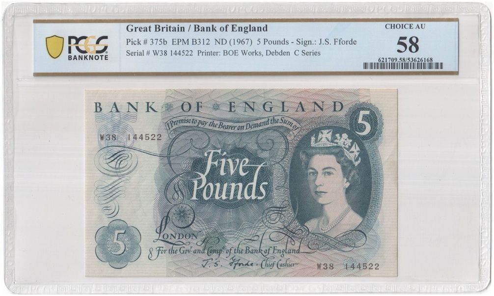 1967 Bank of England J S Fforde Blue £5 Five Pound Banknote Choice About Uncirculated 58 1967 Bank of England J S Fforde Blue £5 Five Pound Banknote Choice About Uncirculated 58