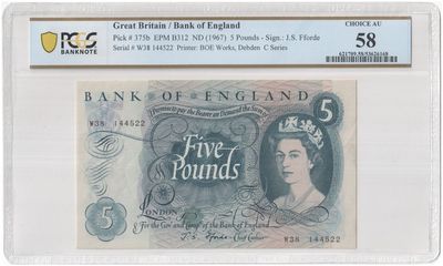 1967 Bank of England J S Fforde Blue £5 Five Pound Banknote Choice About Uncirculated 58