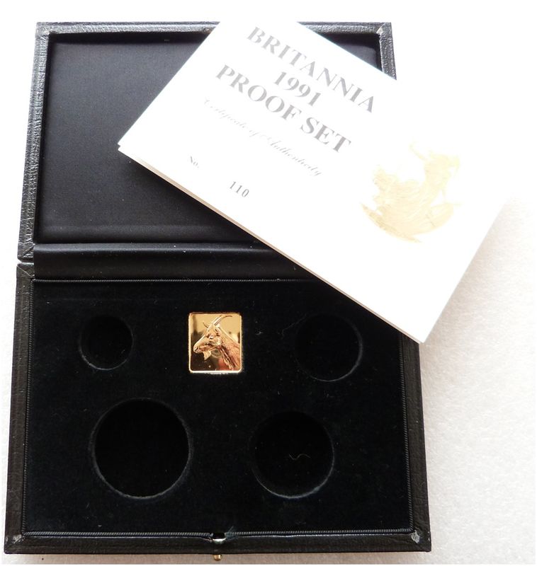 1991 Royal Mint Britannia Gold Proof 4 Coin Set Box Coa No Coins