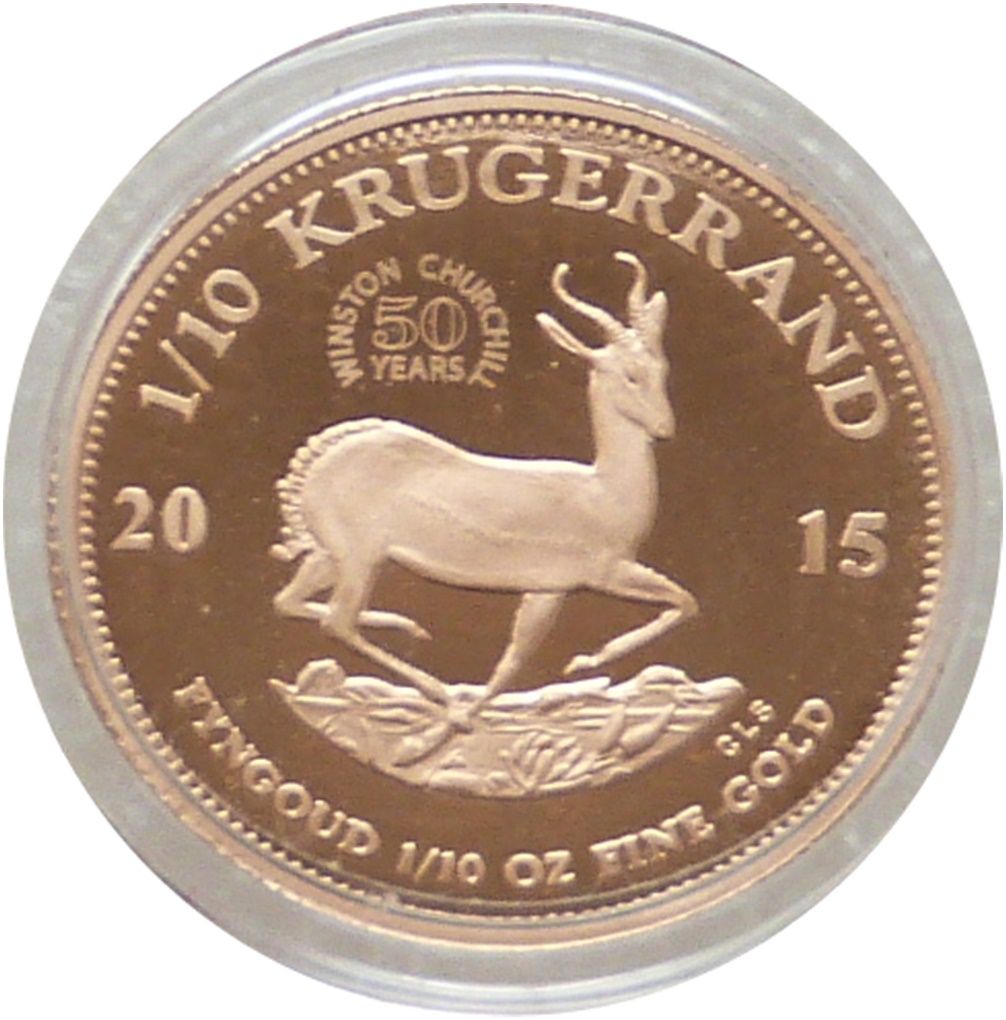 2015 South Africa Winston Churchill Mint Mark Tenth Krugerrand Gold Proof 1/10oz Coin