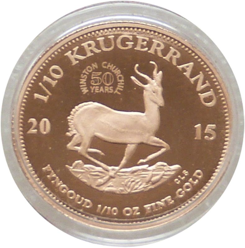 2015 South Africa Winston Churchill Mint Mark Tenth Krugerrand Gold Proof 1/10oz Coin