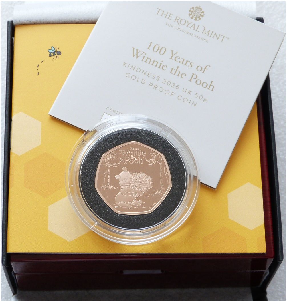 2026 Winnie the Pooh Kindness 50p Gold Proof Coin Box Coa