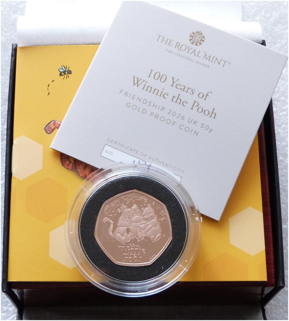 2026 Winnie the Pooh Friendship 50p Gold Proof Coin Box Coa 2026 Winnie the Pooh Friendship 50p Gold Proof Coin Box Coa
