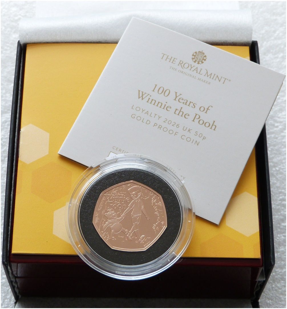 2026 Winnie the Pooh Loyalty 50p Gold Proof Coin Box Coa