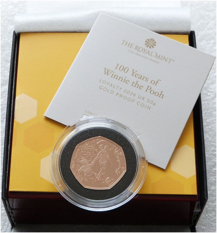 2026 Winnie the Pooh Loyalty 50p Gold Proof Coin Box Coa 2026 Winnie the Pooh Loyalty 50p Gold Proof Coin Box Coa