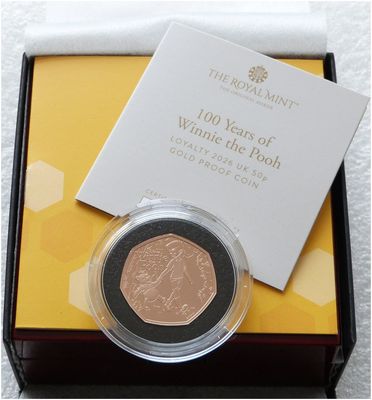 2026 Winnie the Pooh Loyalty 50p Gold Proof Coin Box Coa 2026 Winnie the Pooh Loyalty 50p Gold Proof Coin Box Coa