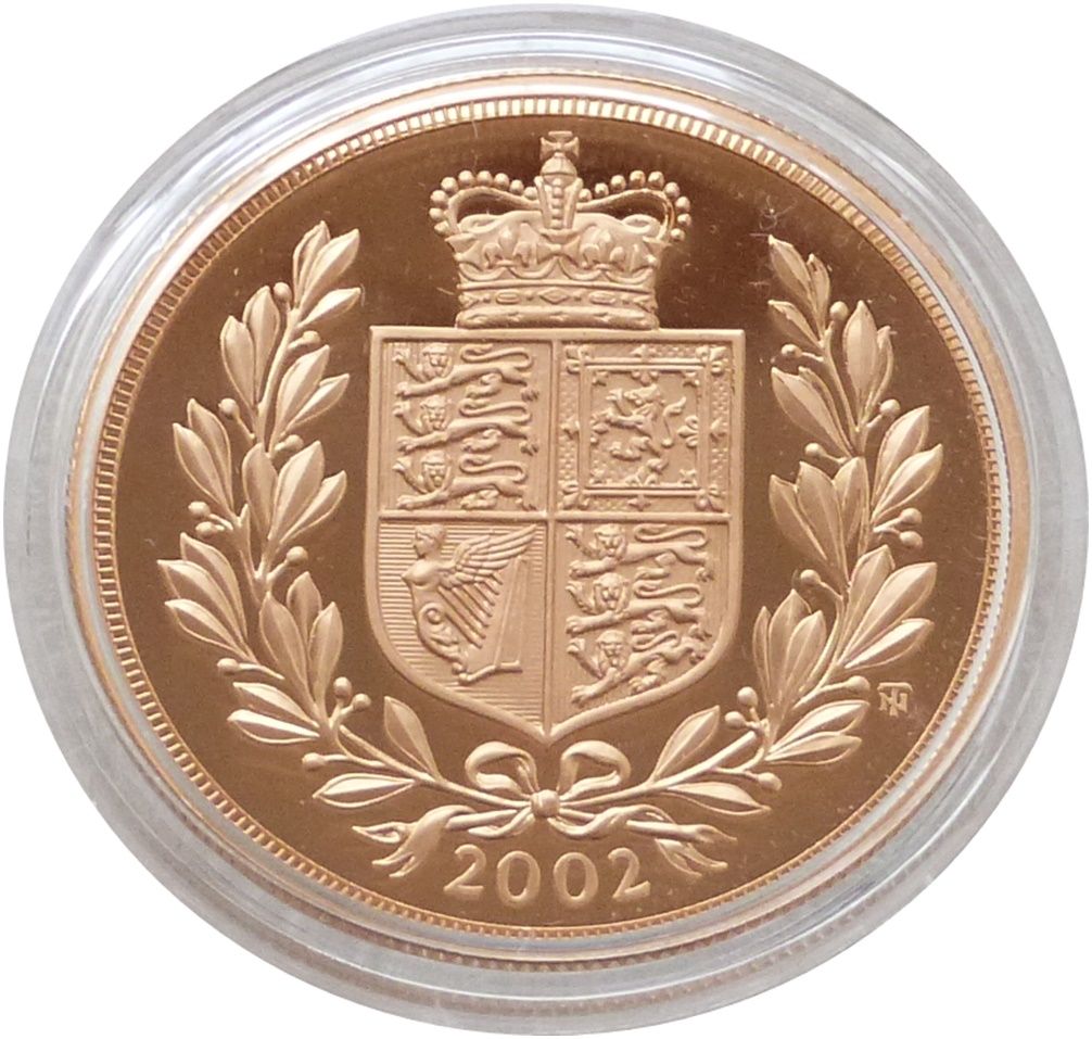 2002 Golden Jubilee £5 Five Pound Sovereign Gold Proof Coin 2002 Golden Jubilee £5 Five Pound Sovereign Gold Proof Coin