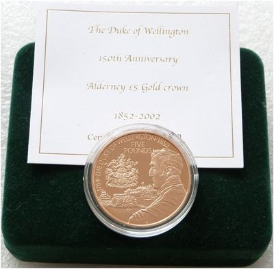 2002 Alderney Duke of Wellington £5 Five Pound Gold Proof Coin Box Coa 2002 Alderney Duke of Wellington £5 Five Pound Gold Proof Coin Box Coa