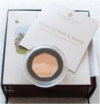 2021 Winnie the Pooh & Friends 50p Gold Proof Coin Box Coa 2021 Winnie the Pooh & Friends 50p Gold Proof Coin Box Coa