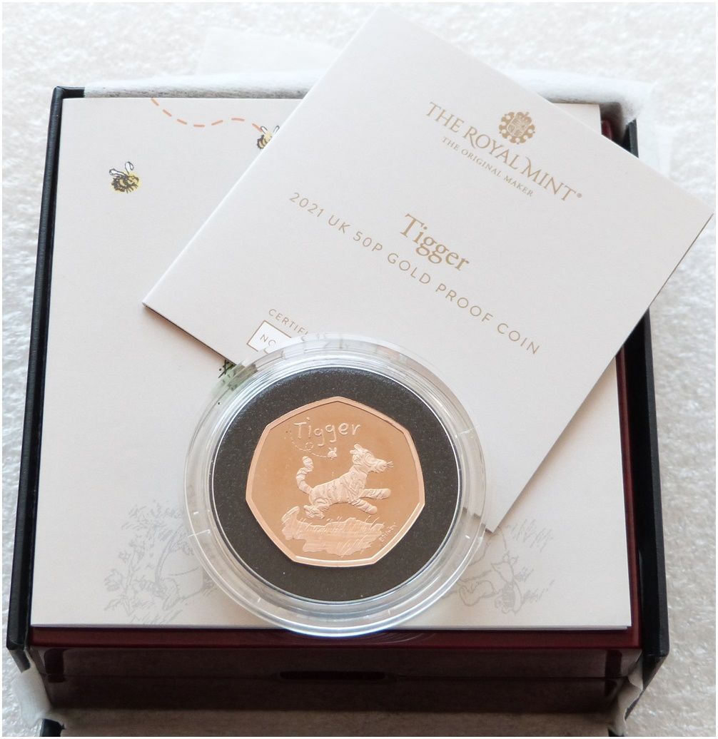 2021 Winnie the Pooh Tigger 50p Gold Proof Coin Box Coa 2021 Winnie the Pooh Tigger 50p Gold Proof Coin Box Coa